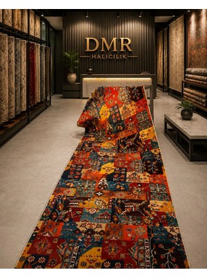 Dmr Halıcılık Klim Desenli Otantik Renkli Modern Kaymaz Taban Salon Hol, Koridor Mutfak Yıkanabilir Jel Kesme Yolluk K1