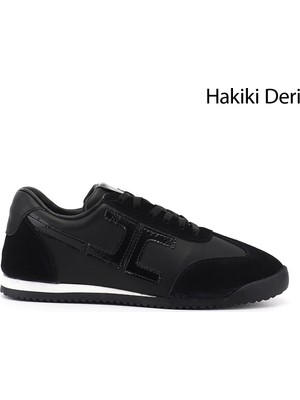 Gönderi(r) Kadın Siyah  Lastik Bağcıklı Hakiki Deri Sneaker