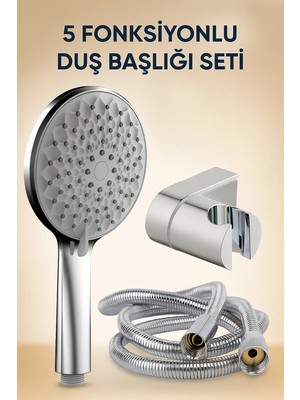 Kustar Nilüfer 5 Fonksiyonlu Duş Seti L Mafsal ve 1,5 mt Hortum ile Su Tasarrufu Özelliği