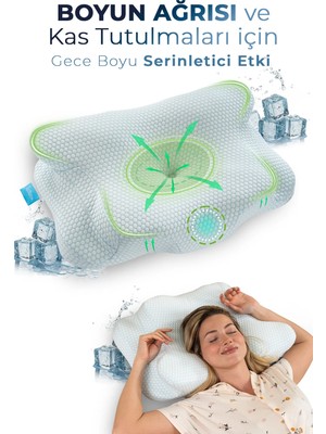 Softlife Nova Ice Serinletici Kılıflı Visco Soğuk Yastık Ortopedik Boyun Destekli Memory Foam Ergonomik Yastık 62X42X13/10CM