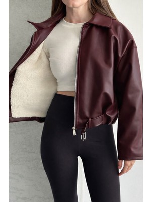 Moda Armanc Kadın Içi Kürklü Suni Deri Ceket - Oversize Içi Peluş Astarlı Premium Biker Mont