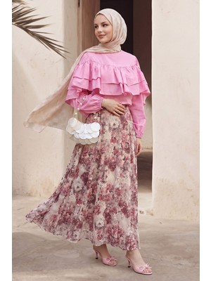 inStyle Kolları ve Önü Fırfırlı Pembe Bluz