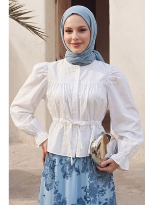 inStyle Bağcıklı Fırfır Kol Beyaz Gömlek
