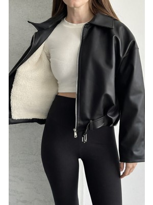 Moda Armanc Kadın Içi Kürklü Suni Deri Ceket - Oversize Içi Peluş Astarlı Premium Biker Mont
