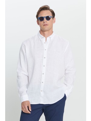Altınyıldız Classics Comfort Fit Rahat Kesim %100 Keten Düğmeli Yaka Gömlek