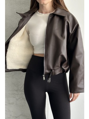 Moda Armanc Kadın Içi Kürklü Suni Deri Ceket - Oversize Içi Peluş Astarlı Premium Biker Mont
