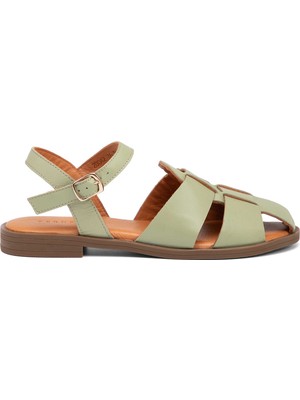 Tergan Yeşil Hakiki Deri Kadın Sandalet - K25Y1SN68104-G81