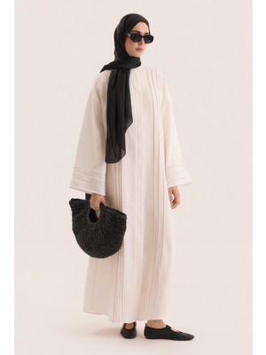HE-QA Kontrast Dikişli Abaya Beyaz