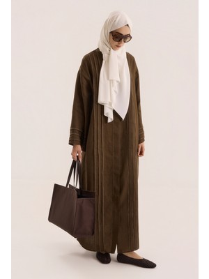 HE-QA Kontrast Dikişli Abaya Fındık