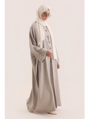 HE-QA Çin Düğmeli Abaya Gri