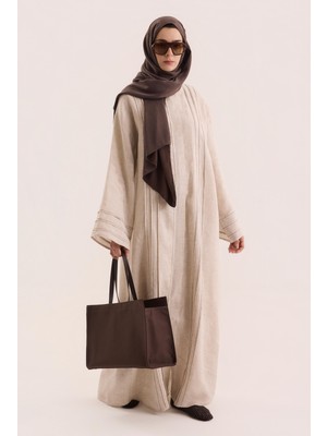 HE-QA Kontrast Dikişli Abaya Sedef