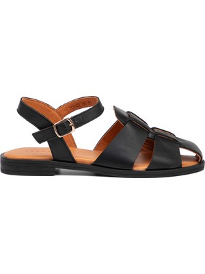 Tergan Siyah Hakiki Deri Kadın Sandalet - K25Y1SN68104-A23
