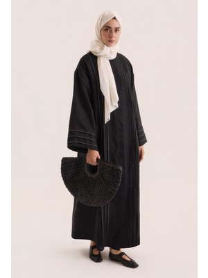 HE-QA Kontrast Dikişli Abaya Siyah