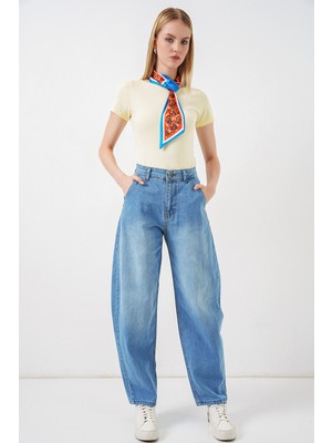 Bigdart 6689 Kadın Yüksek Bel Baggy Kot Pantolon - Açık Mavi