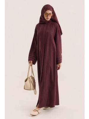 HE-QA Kontrast Dikişli Abaya Bordo