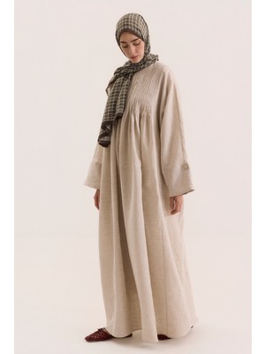 HE-QA Nervür Detaylı Keten Abaya Sedef