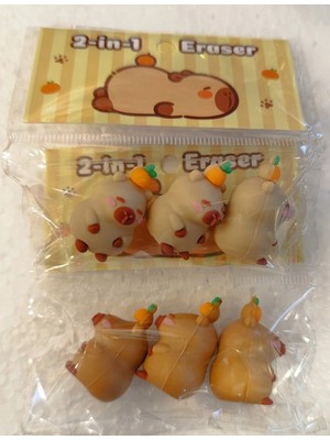 Ada Çanta Kırtasiye 2 Paket Küçük Boy 3'lü Silgi Seti Capybara Figürlü AD499551