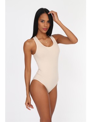 Obje Kadın Ten Spor Çıtçıtlı Body