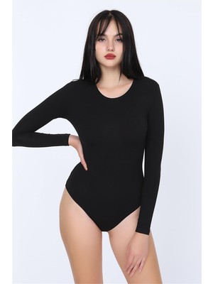 Obje Kadın Siyah Sıfır Yaka Penye Uzun Kol Body