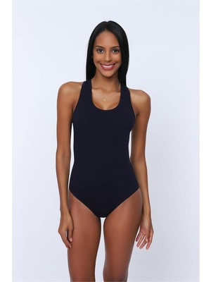 Obje Kadın Lacivert Spor Çıtçıtlı Body