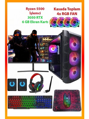 Comloji Gaming V2 Oyuncu Bilgisayarı Ryzen 5 5500 + RTX 3050 6GB + 16GB DDR4 Ram 512GB M.2 Nvme SSD Full Set Performans Hazır Masaüstü Sistem