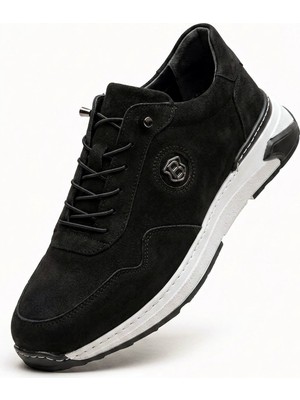 Letao Hakiki Deri Siyah Erkek Büyük Numara Comfort Jel Tabanlı Sneaker Ayakkabı