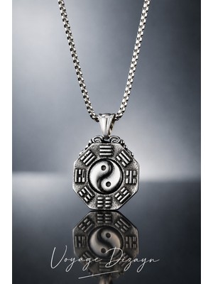 Voyage Accessory Paslanmaz Çelik Antik Antrasit  Yin Yang Kolye