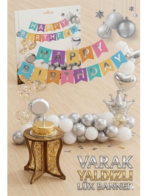 Party Express Gümüş Varak Yaldızlı Lüks Happy Birthday Banner - Renkli