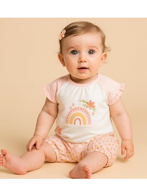 Jolly Joy Gökkuşağı Nakışlı Kız Bebek Alt Üst Takım - Somon - 3 - 6 Ay Somon
