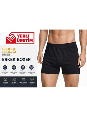 Edda Gold Erkek Boxer Siyah 4XL – Pamuklu Likralı Esnek Rahat Penye Iç Çamaşırı