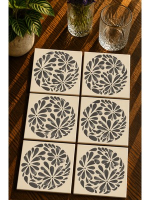 JHAAR Ege Çiçeği Desenli Modern 6’lı Set Bardak Altlığı - Uv Baskı Mdf - 10X10 cm