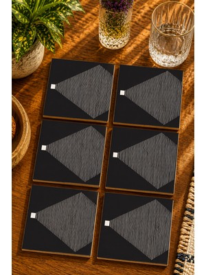 JHAAR Siyah - Beyaz Optik Illüzyon Modern Tasarım 6’lı Set Bardak Altlığı - Uv Baskı Mdf - 10X10 cm