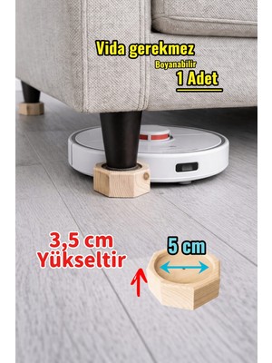 idekor Robot Süpürge Için Doğal Ahşap Koltuk Baza Yükseltici 3,5 cm Yükseltir | Oyuklu Takoz (1 Adet)