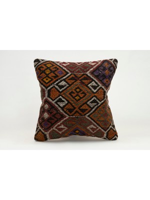 Kilim Wholesale El Yapımı Kilimden Yapılmış Vintage Kırlent Kılıfı, Yün, 40X40 cm