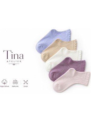 Tina Atelier 5 Çift Kız Bebek & Çocuk Pikotlu Soket Çorap Soft Pastel Set - Yoğun Pamuk , Nefes Alır
