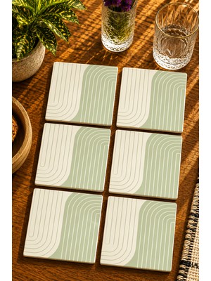 JHAAR Soyut - Bohem - Geometrik Temalı Modern 6’lı Set Bardak Altlığı - Uv Baskı Mdf - 10X10 cm