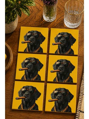 JHAAR Cool Köpek Tasarım Modern 6’lı Set Bardak Altlığı - Uv Baskı Mdf - 10X10 cm