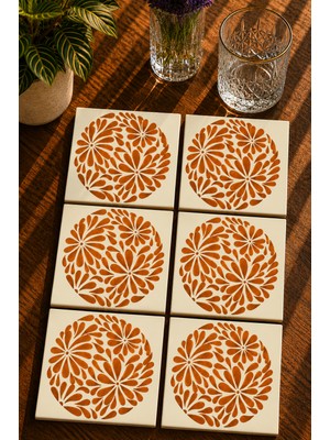 JHAAR Ege Çiçeği Desenli Modern 6’lı Set Bardak Altlığı - Uv Baskı Mdf - 10X10 cm