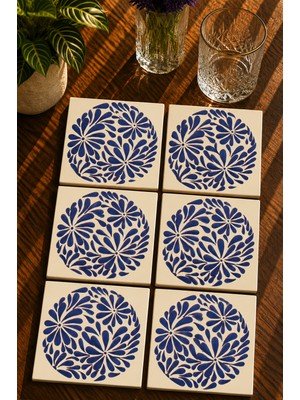 JHAAR Ege Çiçeği Desenli Modern 6’lı Set Bardak Altlığı - Uv Baskı Mdf - 10X10 cm
