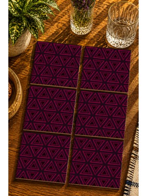 JHAAR Geometrik Desenli Modern Tasarım 6’lı Set Bardak Altlığı - Uv Baskı Mdf - 10X10 cm
