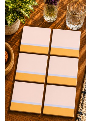 JHAAR Sade Soft Renkler Modern Tasarım 6’lı Set Bardak Altlığı - Uv Baskı Mdf - 10X10 cm