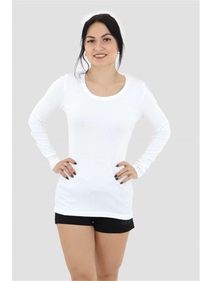 Obje Kadın Beyaz Uzun Kol Sıfır Yaka Body