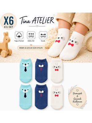 Tina Atelier Bebek & Çocuk Desenli Kız-Erkek Patik Çorap 6lı Set-Pamuklu , Yumuşak