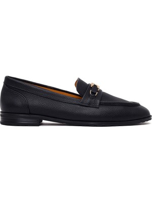 Derimod Kadın Siyah Tokalı Maskülen Deri Loafer 26PFD2300FT