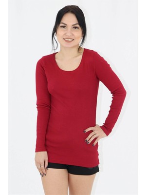 Obje Kadın Bordo Uzun Kol Sıfır Yaka Body