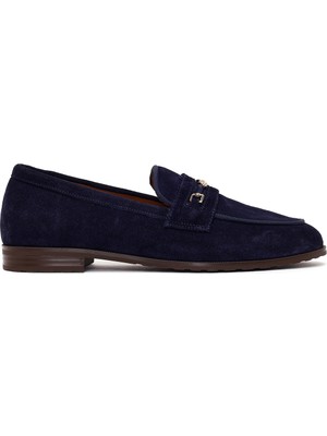 Derimod Kadın Lacivert Tokalı Süet Deri Maskülen Loafer 26PFD230110