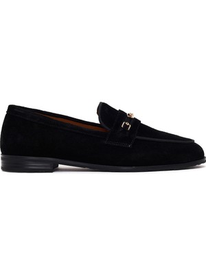 Derimod Kadın Siyah Tokalı Süet Deri Maskülen Loafer 26PFD230110