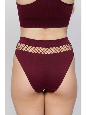 Obje Kadın Bordo Fileli Slip Külot