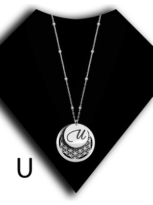 Roxx Jewellery 925 Ayar Gümüş U Harf Plaka Yaşam Çiçekli Top Zincirli Kadın Kolye