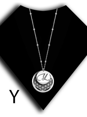 Roxx Jewellery 925 Ayar Gümüş Y Harf Plaka Yaşam Çiçekli Top Zincirli Kadın Kolye